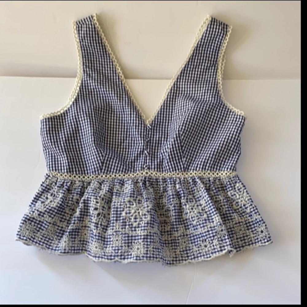 California Moonrise | Peplum Gingham Top w/ Eyelet Lace